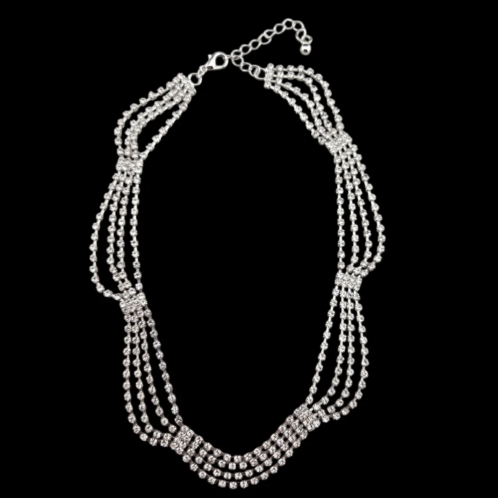 💎 Four Strand Rhinestone Statement Necklace | Holiday Sparkle Neckace - Picture 1 of 6